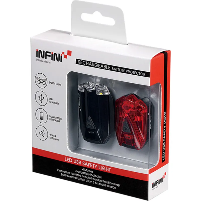 Front and rear light set Infini Lava USB Black Black/Red