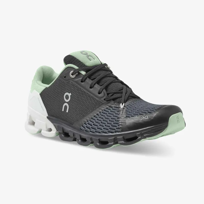 On Running Womens Cloudflyer in Black/White/Teal-1